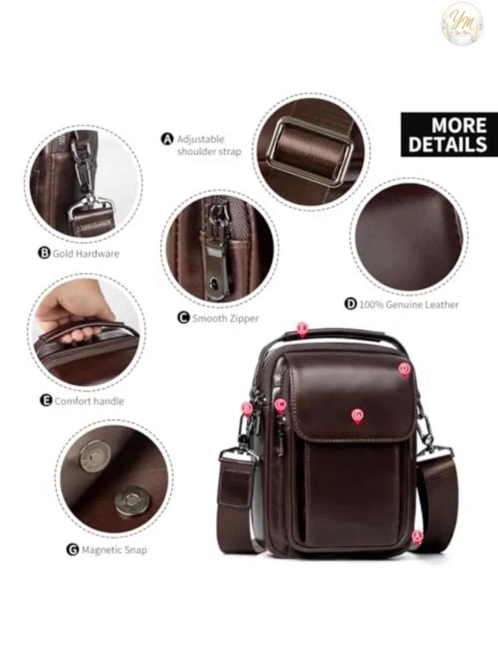 Genuine Leather Small Messenger Bag Crossbody 2-in-1 Padded Strap